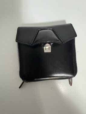 Vintage Alexander Wang Black Leather Zip-Around Wallet with Silver Lock